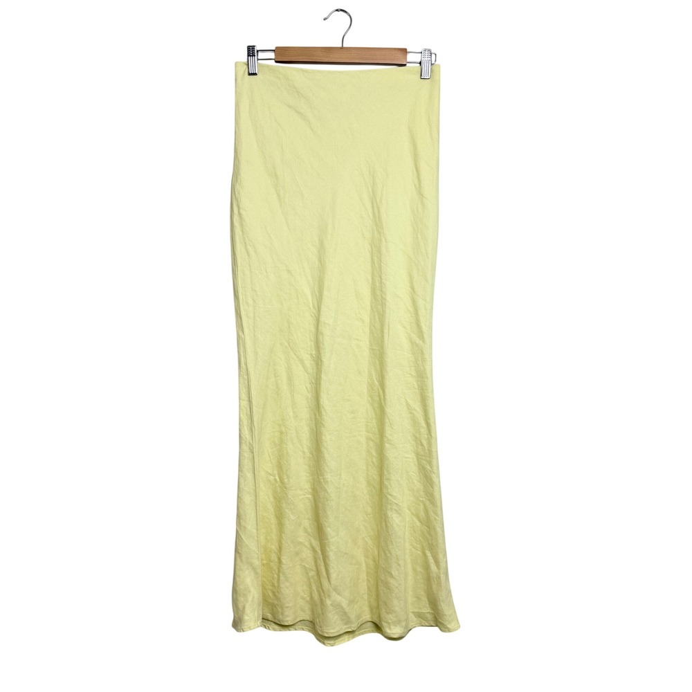 Anthropologie Yellow Linen Blend Maxi Skirt Small Elastic Waist Column Skirt - Picture 2 of 9